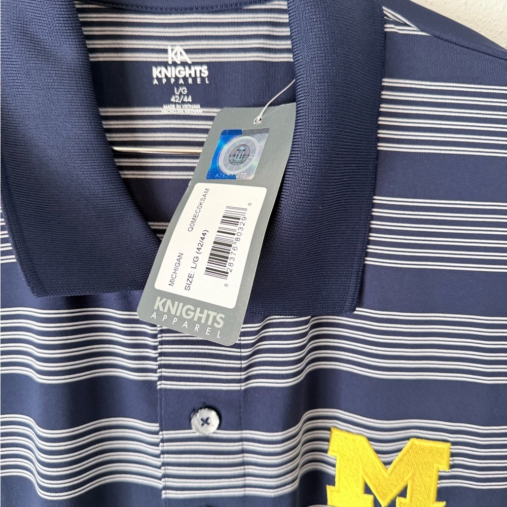 Knights‎ Apparel Michigan Wolverines Pro Edge Polo Shirt Large Navy White NWT - Picture 6 of 8